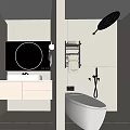 Modern Bathroom Interior With Round Mirror Vanity Toilet Shower And Soft Lighting