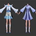 Traditional Style Blue Purple And White Clothing With Flowing Sleeves For Daily Wear