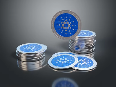 Decorative Blue Coins With Dotted Pattern Stacked And Scattered On Surface 3d model