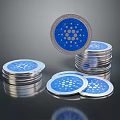 Decorative Blue Coins With Dotted Pattern Stacked And Scattered On Surface 3d model