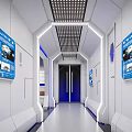 Hi tech Elevator Corridor With Blue Accents And Digital Screens 3d model