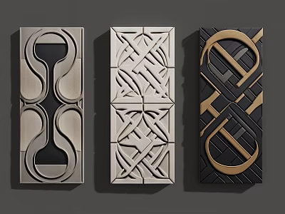 Modern Geometric Wall Decor With Intricate Relief Patterns And Silver White Black Gold Tones 3d model