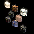 Fashionable Luggage Collection Featuring Various Patterns Colors and Metal Clasps