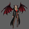Game Movie Character Featuring Red Black Wings Horns Long Blonde Hair And Black Coat