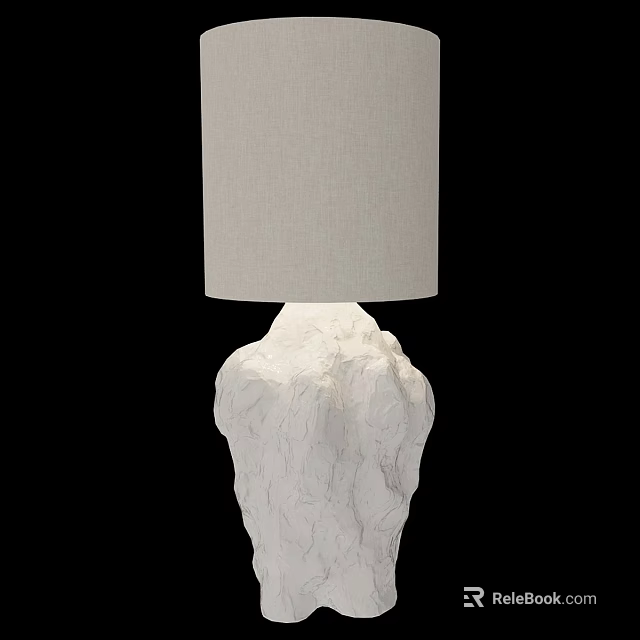 Modern Table Lamp With Neutral Fabric Shade And White Textured Base 3d model 