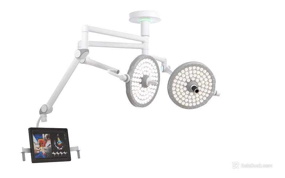 Medical Surgical Lamp With Double Head Adjustable Arm And Display Screen 3d model 