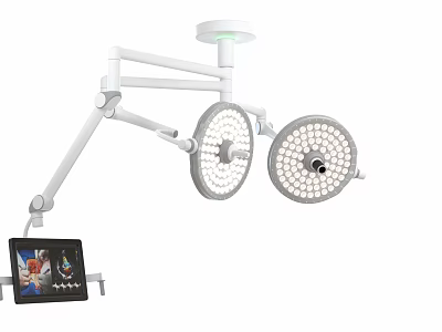 Medical Surgical Lamp With Double Head Adjustable Arm And Display Screen 3d model