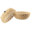 Natural Woven Storage Baskets With Round Lid And Handles For Home Organizing