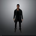The Man In Black Coat With Black Shirt Pants And Boots Standing Pose