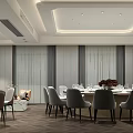 Elegant Private Dining Room Interior With Round Table Comfortable Chairs And Modern Lighting 3d model