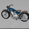 Vintage Blue Motorcycle With Brown Leather Seat Chrome Engine And Black Wheels