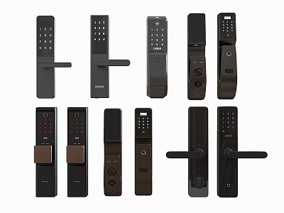Various Modern Black Door Handle Designs With Digital Keypad And Smart Features 3d model