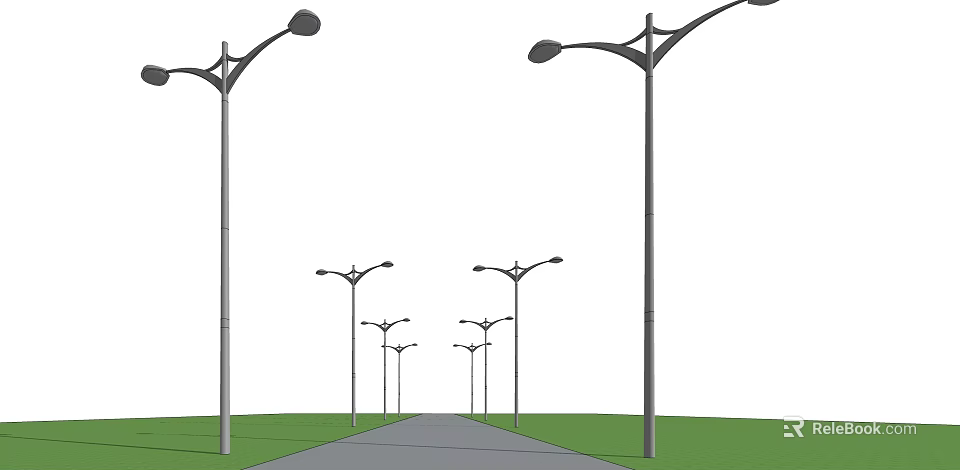 Outdoor Street Lights Arranged Along Road for Night Illumination and Safety 3d model 
