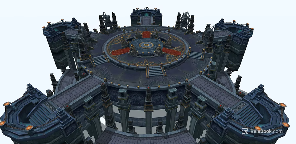 Intricate Circular Ancient Temple Structure With Carved Pillars And Steps 3d model