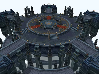 Intricate Circular Ancient Temple Structure With Carved Pillars And Steps 3d model