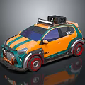 Orange Green Modified Car with Roof Rack Red Rims Stylish Graphics and Sporty Look