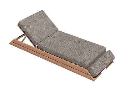 Modern Outdoor Lounge Chair With Wooden Frame Gray Cushion And Adjustable Backrest 3d model