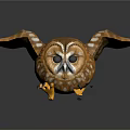 Brown Owl Flying With White Spots On Spread Wings And Yellow Claws