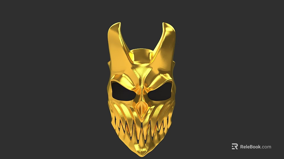 Stylish Golden Horned Hat with Mask Like Design and Ornate Details 3d model 