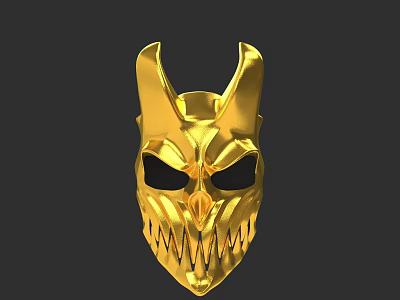 Stylish Golden Horned Hat with Mask Like Design and Ornate Details 3d model