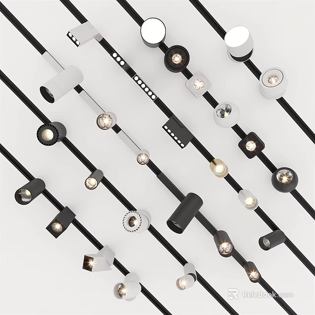 Modern Minimalist Downlights and Spotlights with Various Black and White Designs for Indoor Lighting 3d model 