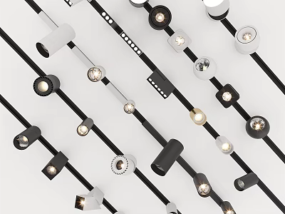 Modern Minimalist Downlights and Spotlights with Various Black and White Designs for Indoor Lighting 3d model