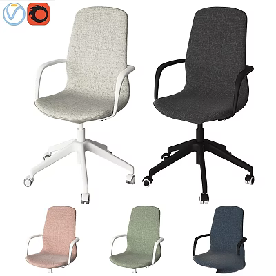 Modern Desk Chair Set With Various Colors Swivel Wheels And Armrests 3d model