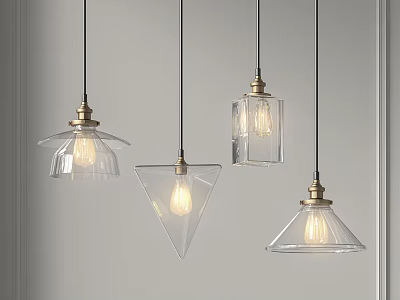 Modern Minimalist Pendant Lights With Glass Shades Metal Bases Various Shapes 3d model
