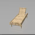 Natural Bamboo Chaise Lounge With Reclining Backrest Slatted Design And Outdoor Use