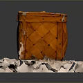 Orange Woven Wicker Storage Box With Decorative Design For Home Organization