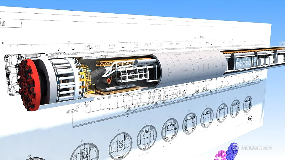 Large Cylindrical Industrial Equipment Design With Internal Mechanical Platforms Support Frames And Technical Diagrams 3d model