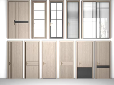 Various Modern Hinged Doors Design With Wooden Panels And Glass Inserts 3d model