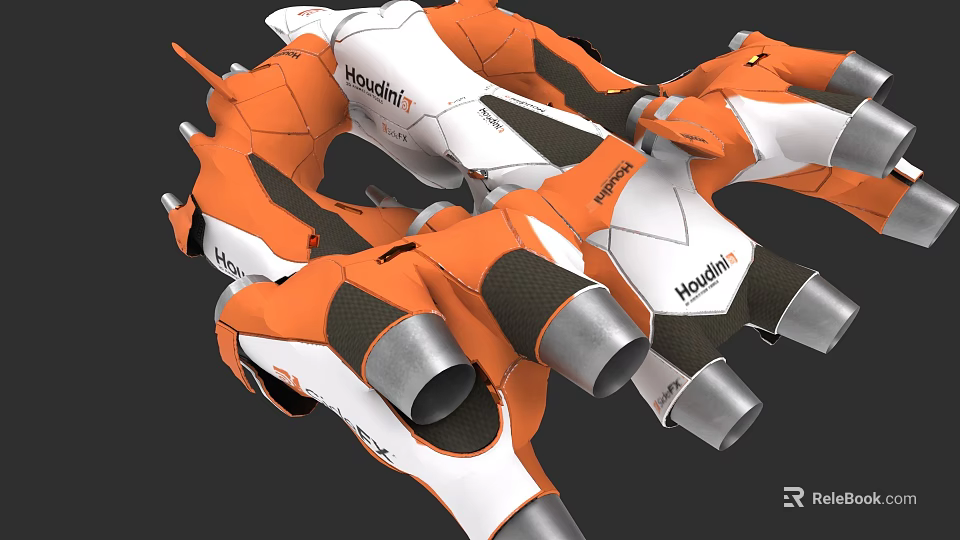 Hoversurf Futuristic Flying Car With Orange White Streamlined Body And Multiple Engines 3d model 
