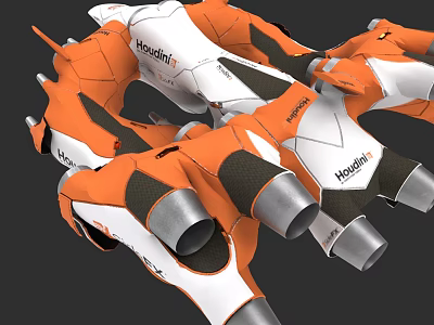 Hoversurf Futuristic Flying Car With Orange White Streamlined Body And Multiple Engines 3d model