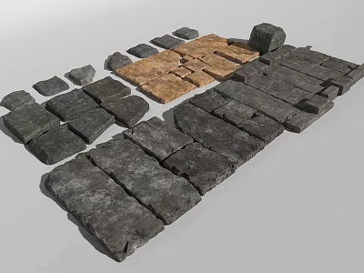Natural Stone Slabs and Wooden Planks Arranged in Layout for Flooring Material Samples 3d model