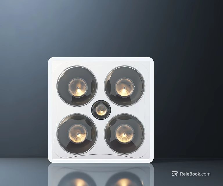 White Square Bathroom Ceiling Light Fixture With Four Large And One Small Bulb 3d model