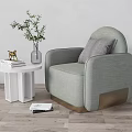 Modern Light Gray Upholstered Single Sofa With Side Table Potted Plant And Books 3d model