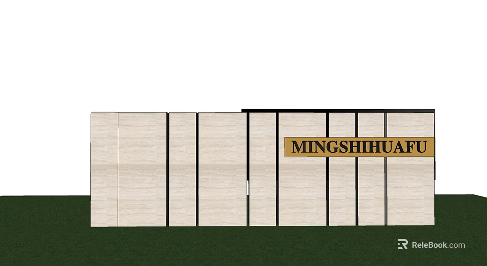 Modern Feature Wall Design With Stone Panels Vertical Lines And Mingshihuafu Sign 3d model 