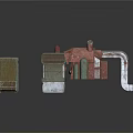Industrial Mechanical Equipment With Rusty Red And Green Casing And White Pipes Components