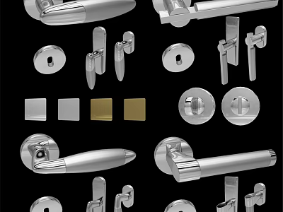 Swing Door Hardware With Various Handles Locks And Silver Gold Components 3d model