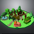 Futuristic Sci-Fi Island Terrain With Vibrant Vegetation Colorful Structures Luminous Elements And Pathways