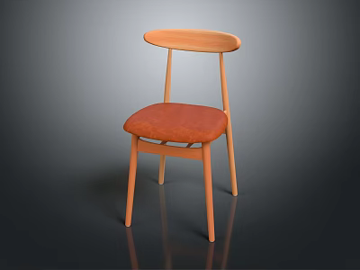 Leisure Chair With Wooden Frame Curved Backrest And Orange Padded Seat 3d model