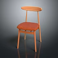 Leisure Chair With Wooden Frame Curved Backrest And Orange Padded Seat
