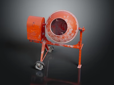 Orange Concrete Mixer With Wheels And Steel Drum For Industrial Use 3d model