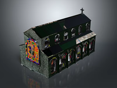 Gothic Church Building With Stained Glass Windows Arched Stone Masonry And Cross On Roof 3d model