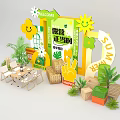Spring Summer Outdoor Decor With Welcome Sign Smiley Green Plants Happy Hay Bales And Tables