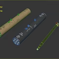Cylindrical Industrial Components With Orange Gray Tubes And Green Rod Featuring Marked Surfaces