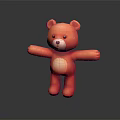 Red Teddy Bear Doll With Outstretched Arms On Gray Background With Reflection 3d model