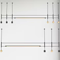 Modern Linear Pendant Light With Black Metal Frame And Multiple Illuminated Bulbs 3d model
