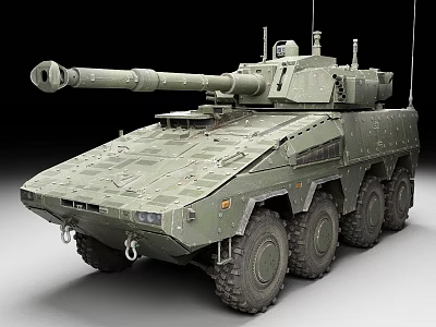 Military Wheeled Armored Vehicle With Cannon Green Camouflage And Multiple Wheels 3d model